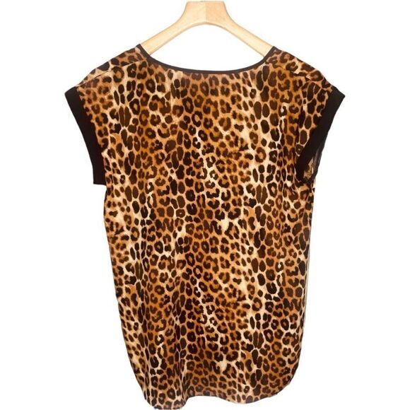 Express Leopard Satin V‑Neck Blouse Short Sleeve Flowing Silky Top Size M | EUC - Picture 7 of 9